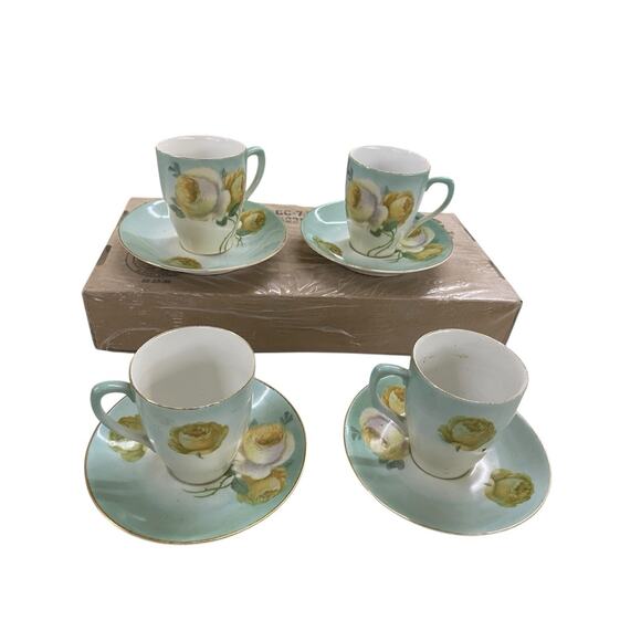 Z.S. & Co Bavaria 4 Vintage Chocolate Or Demitasse Cups And Saucers Yellow Roses - Picture 10 of 12